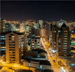 Bolivian city scene at night