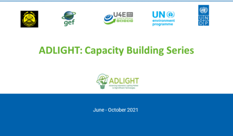 Slide with logos, title ADLIGHT: Capacity Building Series, ADLIGHT logo, and text June - October 2021 on a blue and white background.