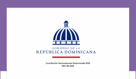 Logo of the Dominican Republic government with a blue dome, text reading Gobierno de la República Dominicana, and below, Contribución Nacionalmente Determinada 2020 NDC-RD 2020 on a white background.