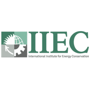 IIEC logo with a globe, leaf, and gear icon on the left, and the text IIEC International Institute for Energy Conservation on the right in green and gray.