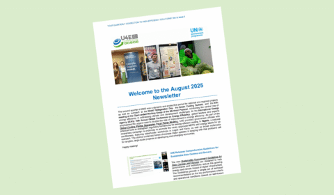 A newsletter titled Welcome to the August 2025 Newsletter features images of people, banners, and food, with blue and green design elements and organizational logos at the top.
